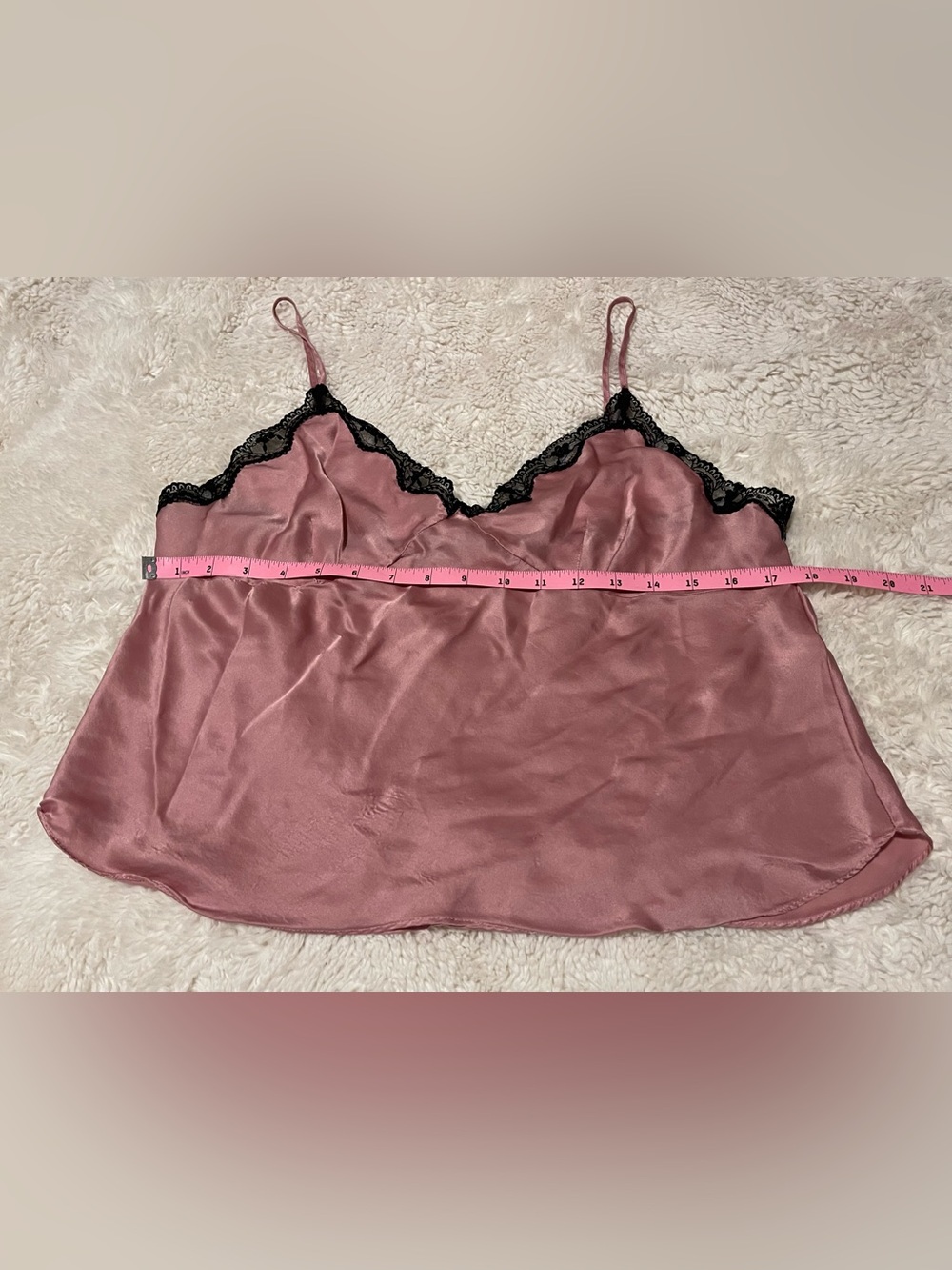 Newport News Vintage Silk Cami Top XL Dusty Rose Pink Black Lace Coquette Y2K - Picture 2 of 6